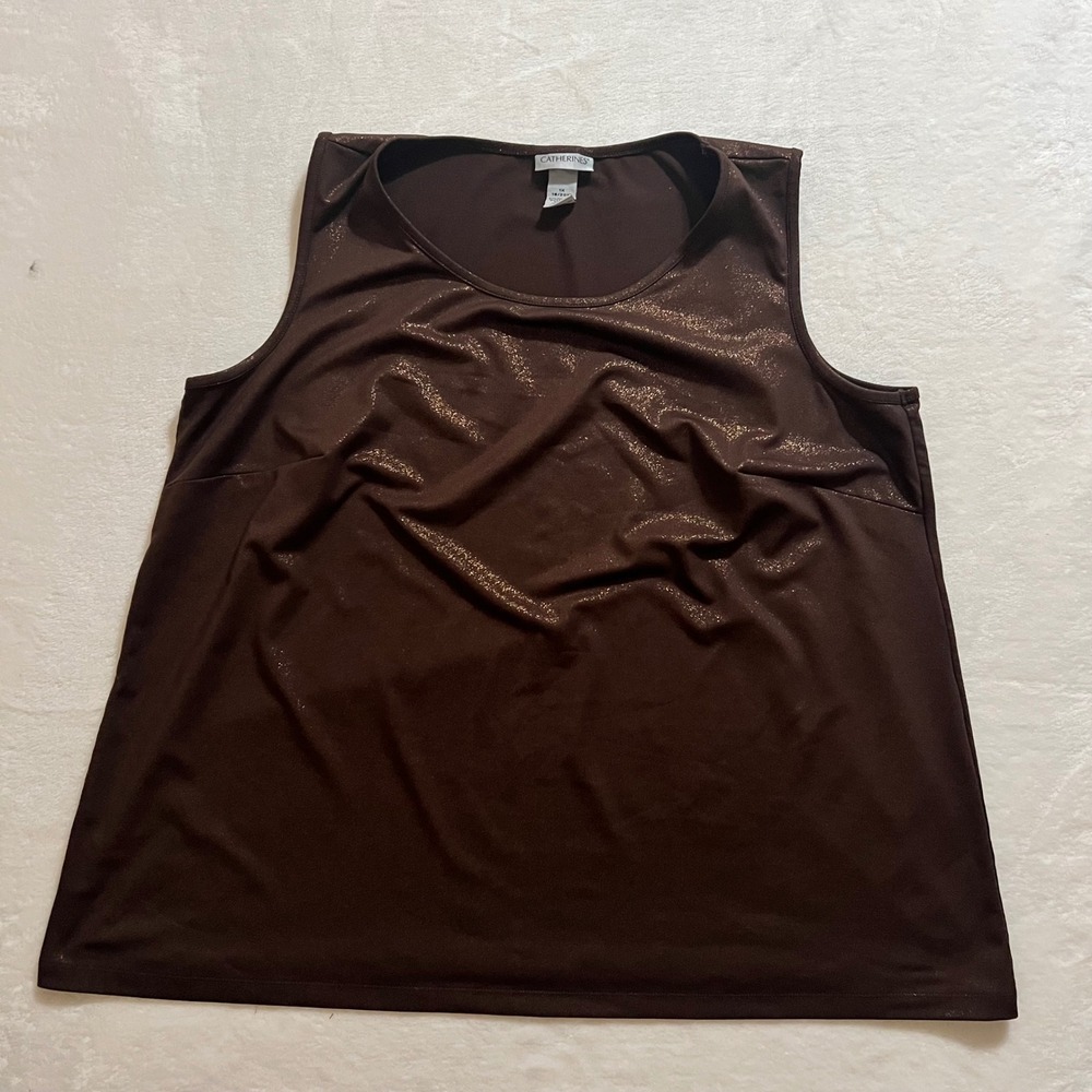 Catherines Womens Brown Metallic Sparkle Tank‎ Top Plus Size 1X 18W